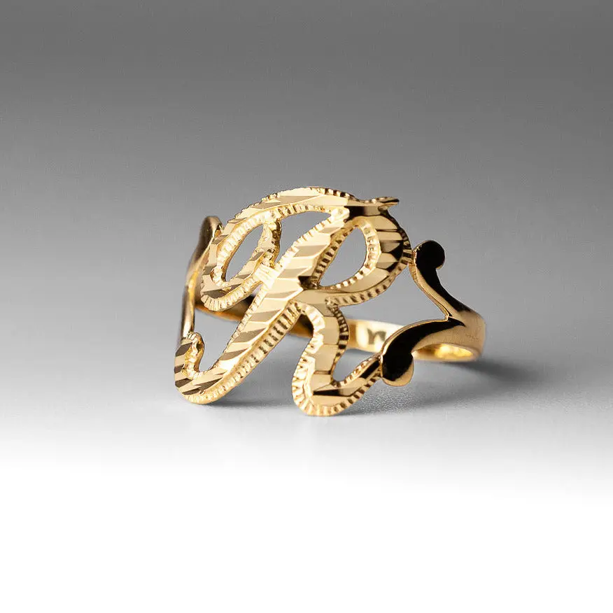 14K Gold Cursive Initial "R" Ring