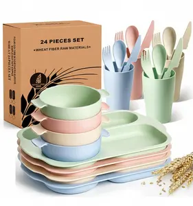 Wheat Straw Dinnerware Set – Plates, Bowls, Cups & Cutlery, Lightweight & Unbreakable for Home, Kids, Dorm