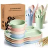 Wheat Straw Dinnerware Set – Plates, Bowls, Cups & Cutlery, Lightweight & Unbreakable for Home, Kids, Dorm