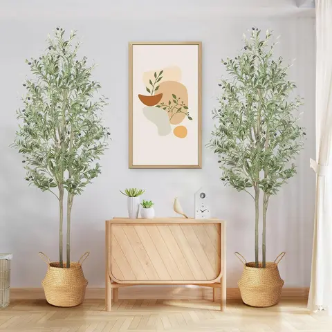 Shareconn 2 Pack 5/6/7FT Double-bar Faux Olive Tree - Artificial Silk Plant with Waterproof Woody Trunk, Lifelike Fruits, Nature Decor for House Decor, Living Room, Gift Ornament, Living Room Decor