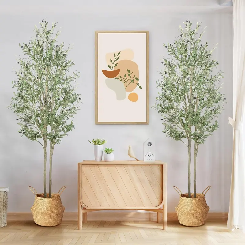 Shareconn 2 Pack 5/6/7FT Double-bar Faux Olive Tree - Artificial Silk Plant with Waterproof Woody Trunk, Lifelike Fruits, Nature Decor for House Decor, Living Room, Gift Ornament, Living Room Decor