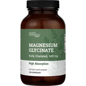 Earth Harmony Pure Magnesium Glycinate 500mg - Chelated Magnesium Supplement, High Absorption Capsules for Sleep, Glicinato De Magnesio (120 Capsules)