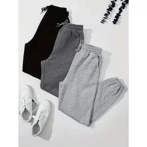 [Fashionable Jogger Sweatpants] 3pcs Women's Solid Color Jogger Sweatpants - Fashionable, Polyester, Machine Washable - Casual Street Style, Drawstring Waist & Elastic Cuffs - Black, Gray, White(Home Supplies) (Raincoats)