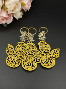 LUOKASI 12pcs Gradian Angel Gold Glittle Wooden Key Chains Perfect For Baptism | Baby Shower | Wedding | Mother's Day | Party Gift Recuerdos De Bautizo