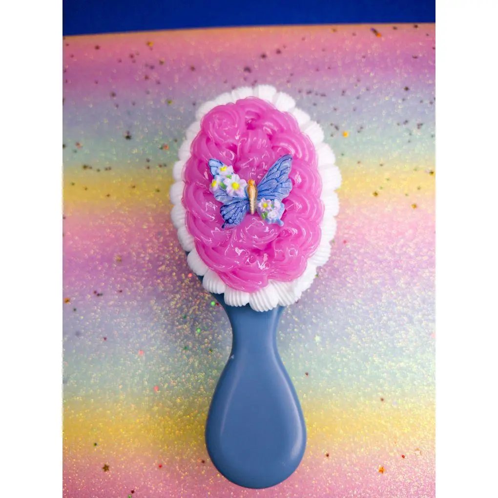 Customized Brush with Pink Floral Design and Blue Handle for Personalized Use