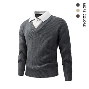 2025 Autumn Winter Fashion New Personalized Pullover Faux Two-Piece Design Skin-Friendly Comfortable Long Sleeve Loose Simple Elegant Evening Party Indoor Unisex Polyester Sweater