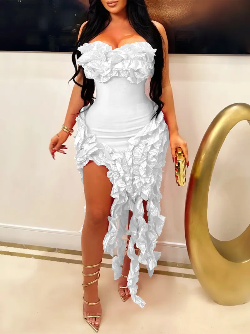 Lace Plunge Halter Neck Ruffle M Dress Multi public desire - TikTok Shop