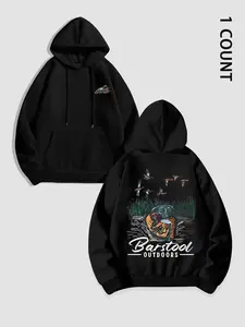 Unisex Men's Duck Hunting Graphic Print Pocket Drawstring Hoodie, Regular Fit Casual Long Sleeve Hooded Sweatshirt, Men's Top for Outdoor Activities
