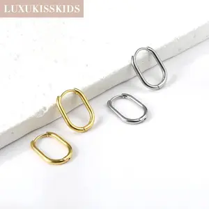 Fashion Oval Hoop Earrrings Stainless Steel Elliptic Shape Silver/Gold Color 20MM Big Round Clips Smooth Mental Ear