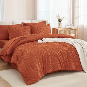 Andency King Size Comforter Set Burnt Orange - 7 Pieces Bed in a Bag King Boho Terracotta Bedding Comforter Sets, Rust Tufted Bed Set with Comforter, Sheets, Pillowcases & Shams