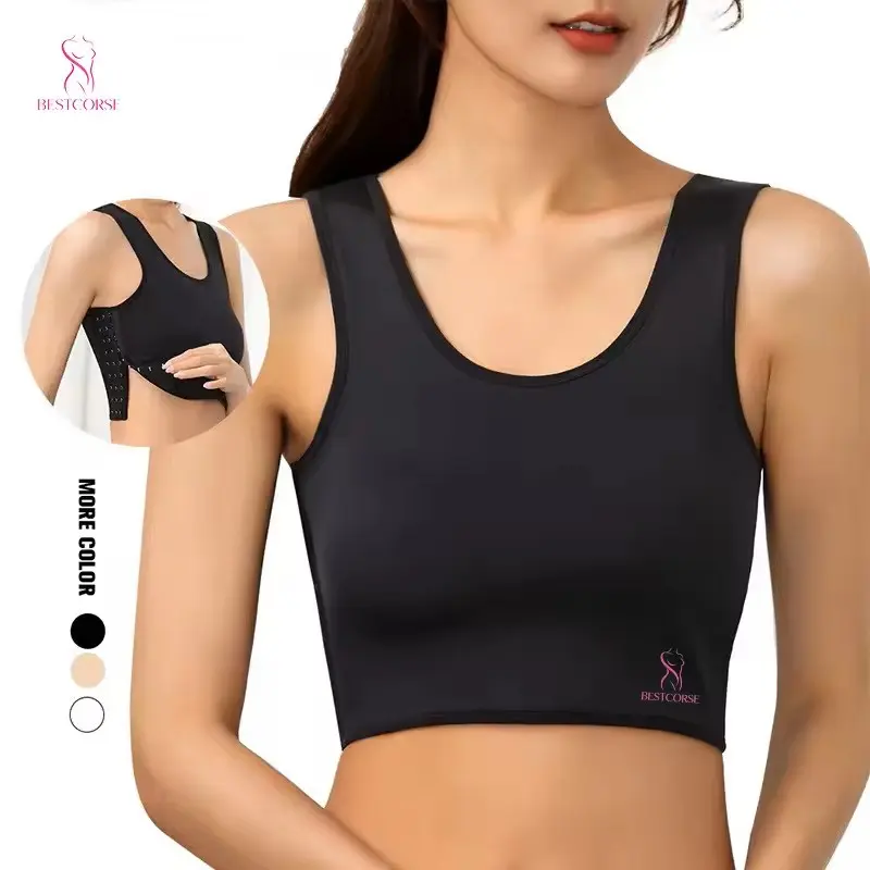 Nylon Fabric High Compression Comfortable Snug Non-Restrictive Seamless Plus Size Binder For Chest Binder Women Trans Men Tomboy Cosplay Big Breasts Pullover Vest Sports Bra Lesbian LGBT With Side Hooks