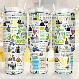 The Ultimate Psych-O Fan Art 20oz & 40oz  Vacuum Insulated Tumbler, Shawn Spencer & Burton Guster Iconic Quote Stainless Steel Cup, The Blueberry Car & Hidden Pineapple Aesthetic Travel Mug