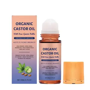 Cold Pressed Organic Castor Oil Roll-On with Rose Quartz Roller - Leakproof Travel Size Facial Liquid Moisturizing Serum for Sensitive Skin, Daily Brows & Lashes Care