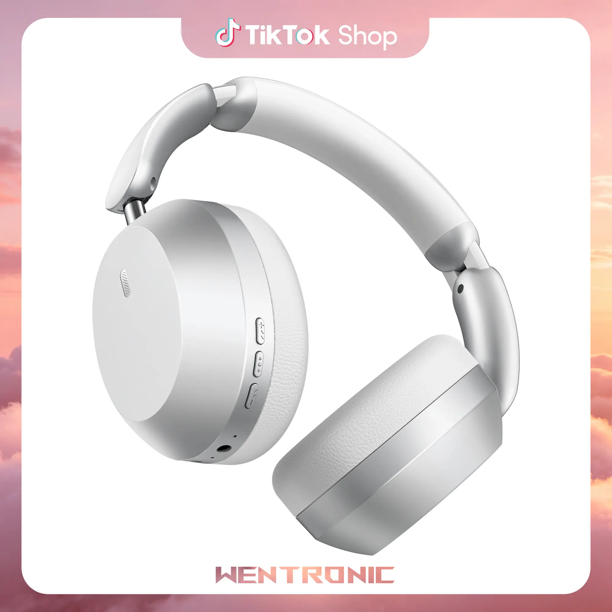 WENTRONIC Y04 ANC Active Noise Cancellation Over-Ear Bluetooth Headphone - Foldable Wireless Audio Device with 48H Playtime, Hi-Fi Sound, Soft Ear Cushions, 3.5mm Jack for Travel, Work