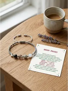 Witchy Natural Crystal Energy Bracelet - Moonstone, Obsidian, Smoky Quartz, Labradorite, Dark Gradient Beads, Soft Cord - Witchtok Everyday Wear Costume Jewelry for Clearing Negativity, Balancing Emotions Crystal Bracelets