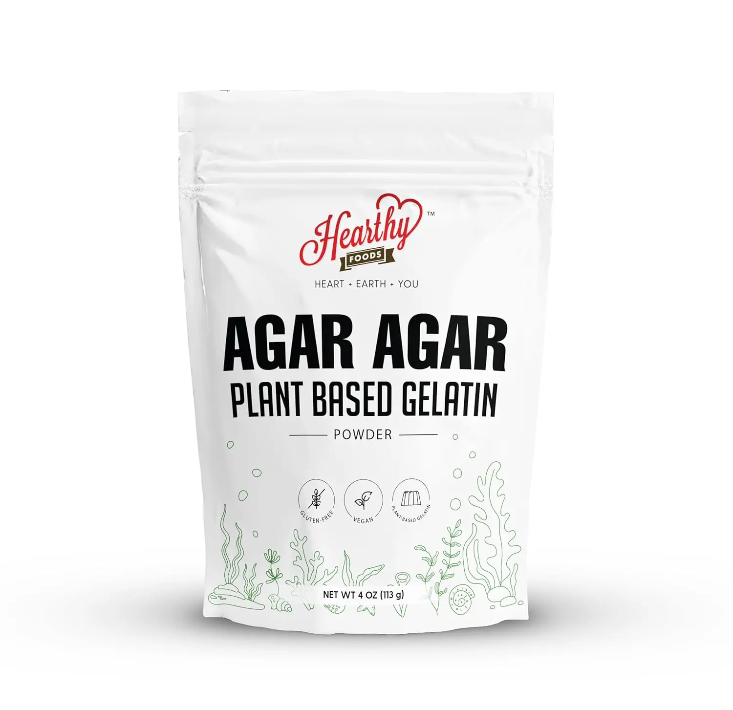 Agar Agar Powder (4oz) Vegan Gelatin Substitute, Certified Halal, Kosher, Gluten-free, Non-GMO, 100%, Sugar-free, Kosher, Halal, Desserts, 100% Natural Red Algae