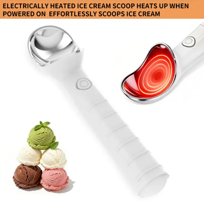 Heated Ice Cream Scoop Rechargeable, Electric Warming Ice Cream Scooper with LED Display, Heats to 158°F for Hard Ice Cream, Easy for Seniors & Kids, IP67 Waterproof (White)