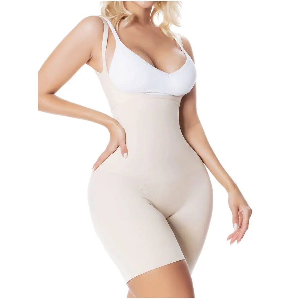 SILUET Women's Colombian Faja Shapewear, Mid-Thigh Open-Bust Bodysuit with Soft, Light Fabric and Flat Seams for Tummy Control Under a Dress
