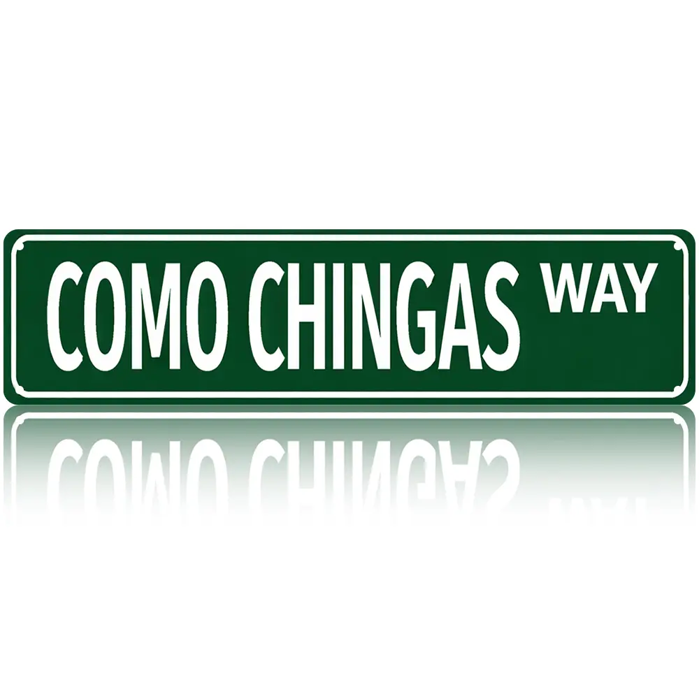Industrial Retro Decorative Aluminium Spanglish Wall Sign, 4x16 In Easy-Hanging Funny COMO CHINGAS Way Metal Plaque for Porch Bar Garden, Christmas Gift Home Decor Art