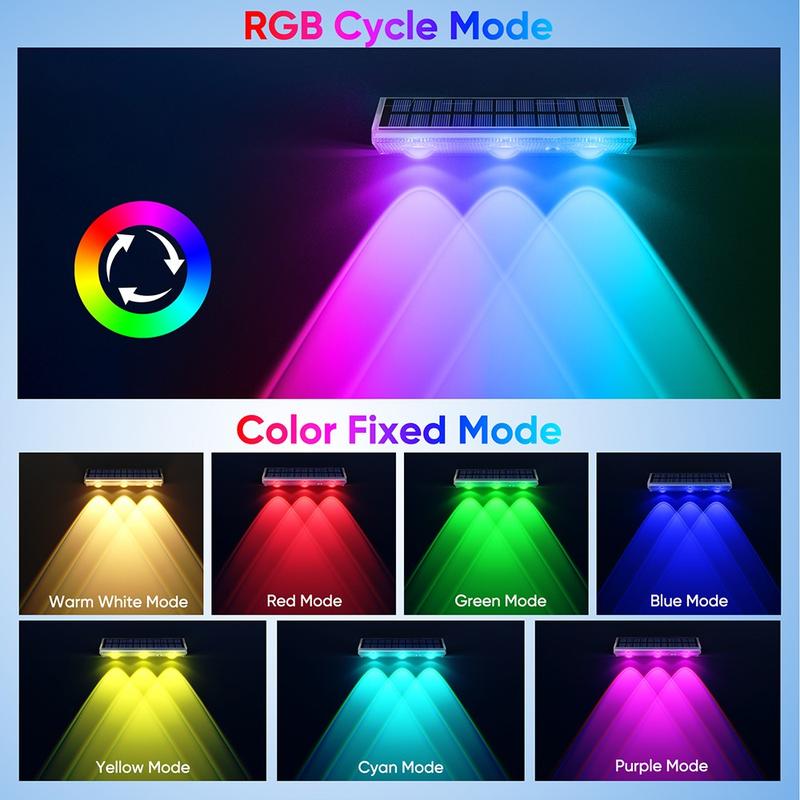 Outdoor Solar Garden Wall Light Fence Lamp, Solar Lights Outdoor, 2/4 Pack LED Solar Charging, Automatic Day Charge Night Light, IP68 Waterproof, 7 Color Options