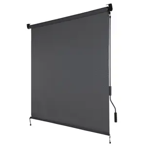 Aoodor 5% Openness Cordless Solar Fabric Roller Shade, 7'W x 8'H Sun Shade for Outdoor Gazebo Pergola Porch, 95% UV Protection