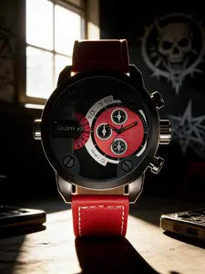 Cyberpunk Style Watch Dual Time Zone Timer Large Dial Fashion Men's Wristwatch, Colorblock Business Casual All-Season Fit, Trendy Multifunctional Watch