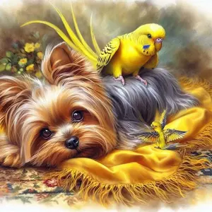 DIY Diamond Art Painting Kit, Bird & Dog Pattern Diamond Art Painting without Frame, DIY Decorative Art Picture for Beginner, Diamond Pattern Design