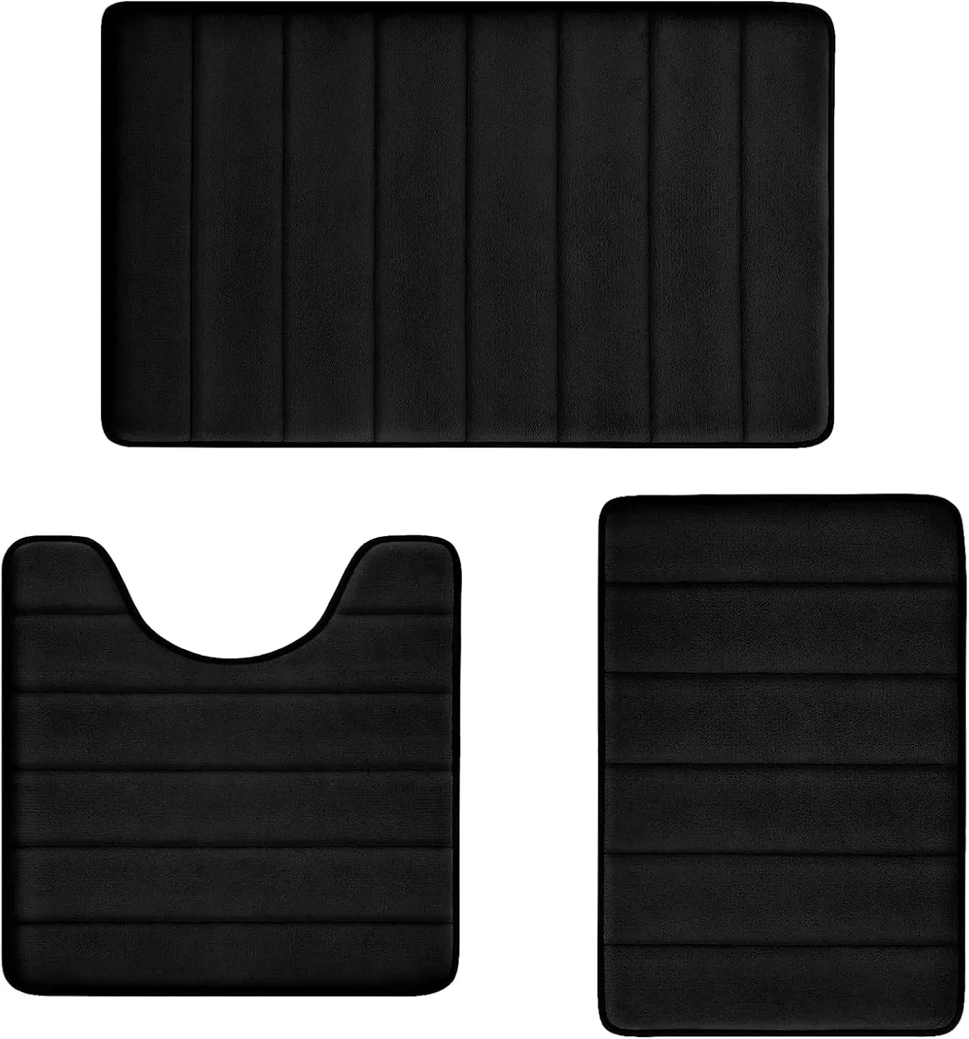 3‑Piece Memory Foam Bathroom Rug Set, Super Soft Shaggy Absorbent Bath Mats, Non‑Slip Machine Washable Floor Carpets with U‑Shaped Toilet Rug for Bathroom, Tub and Shower