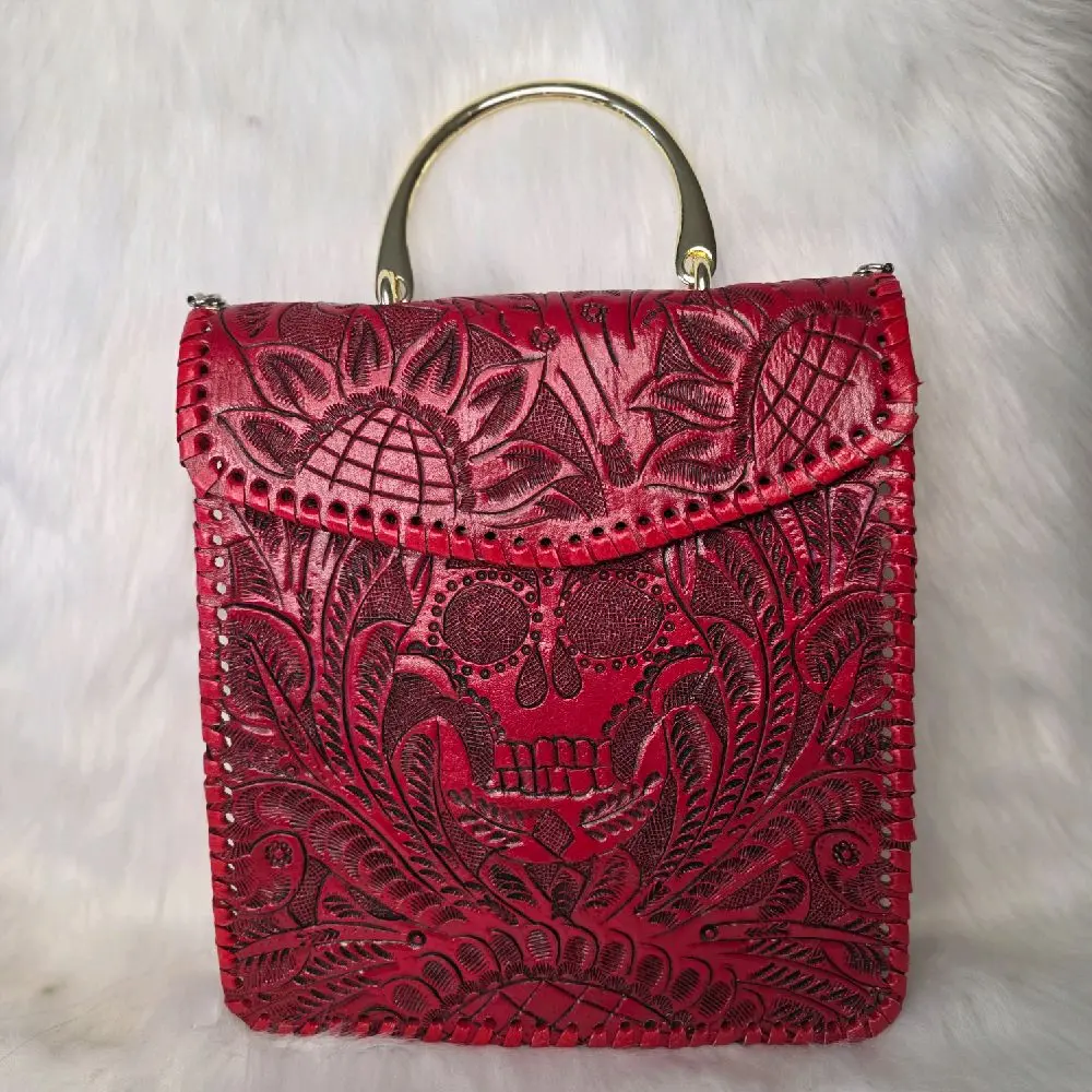 Veronica Handbag with Skull Design and Gold Handle