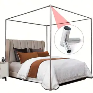 Stainless Steel Canopy  Frame Modern 4-Post Metal  with Mosquito Netting Poles Reinforcement Tee Threaded Design Bedroom Furniture Bed coffee table living room apartment dresser dining set Sliding Rail LED Lighted Charging tv stand mirror light plastic