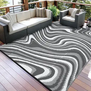 Modern Abstract Outdoor Rug Waterproof Foldable Plastic Straw Rug Double-sided for Guest Rooms Garden Decoration Foldable and Portable for Picnics RVs Balconies Decks Beaches Patios