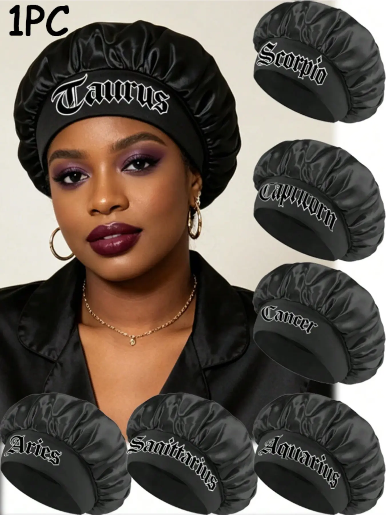 1-piece 12 Constellations Shower Cap, Shampoo Cap, Unisex Personalized Satin Silk Sleep Cap, Soft Comfortable Hair Care Cap, Anti-Frizz Curly Hair & Braid Styling Protection Hat