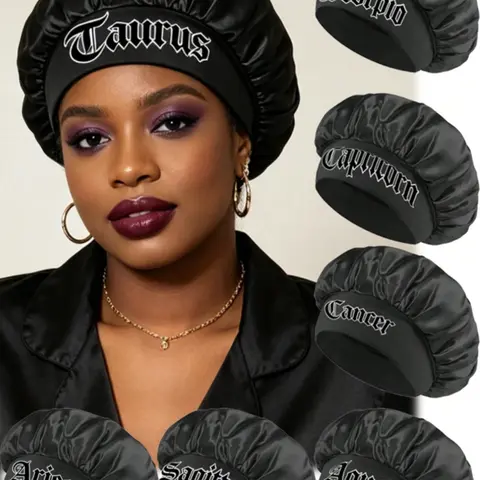 1-piece 12 Constellations Shower Cap, Shampoo Cap, Unisex Personalized Satin Silk Sleep Cap, Soft Comfortable Hair Care Cap, Anti-Frizz Curly Hair & Braid Styling Protection Hat