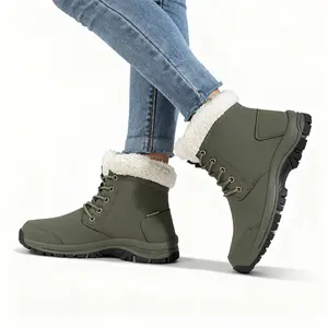 Women's Winter Snow Boots Waterproof Warm Mid-Calf Short Boots with Fur Lining & Laces for Outdoor Use Extra-Large TPR Sole Anti-Slip High-Top Design Cream-Coloured boots women knee high Footwear Girl Walking Shoes white boot Active Bota high top boot
