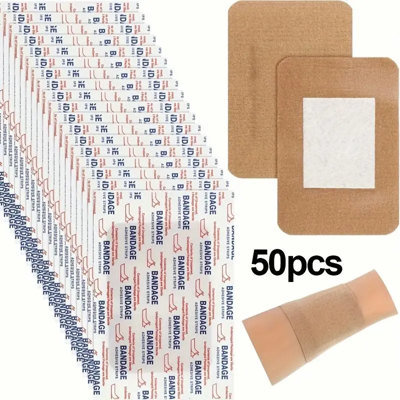 Latex-Free Fabric Bandages (50pcs Multi-Pack, 3x4 Inches Large) - Healthcare Wound Care Supplies, Unisex Flexible First Aid for Larger Wound Protection & Treatment, 3 X 4 Inches
