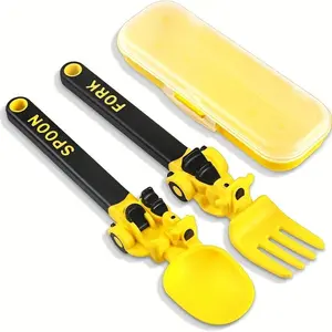 Colorful Motorcycle Themed Toddler Kids Fork Spoon Set, Portable Travel Cutlery with Anti Slip Grip Handle Deep Spoon, Self Feeding Baby Led Weaning Easy Hold, Birthday Gift Fun Eating Experience for Home School Picnic
