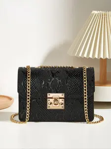 Women's Elegant Retro Crocodile-Embossed PU Leather Small Square Bag with Metal Chain Strap, Trendy Versatile Classic Flap Shoulder Bag with Buckle and Zipper Closure, Fashionable Bling Bag, Chic Chain Crossbody, Casual Trendy Purses