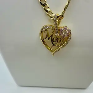 Mom Pendant Zircon Mama Charms Necklace Elegance Mama Jewelry Gifts Heart Shape with Chain