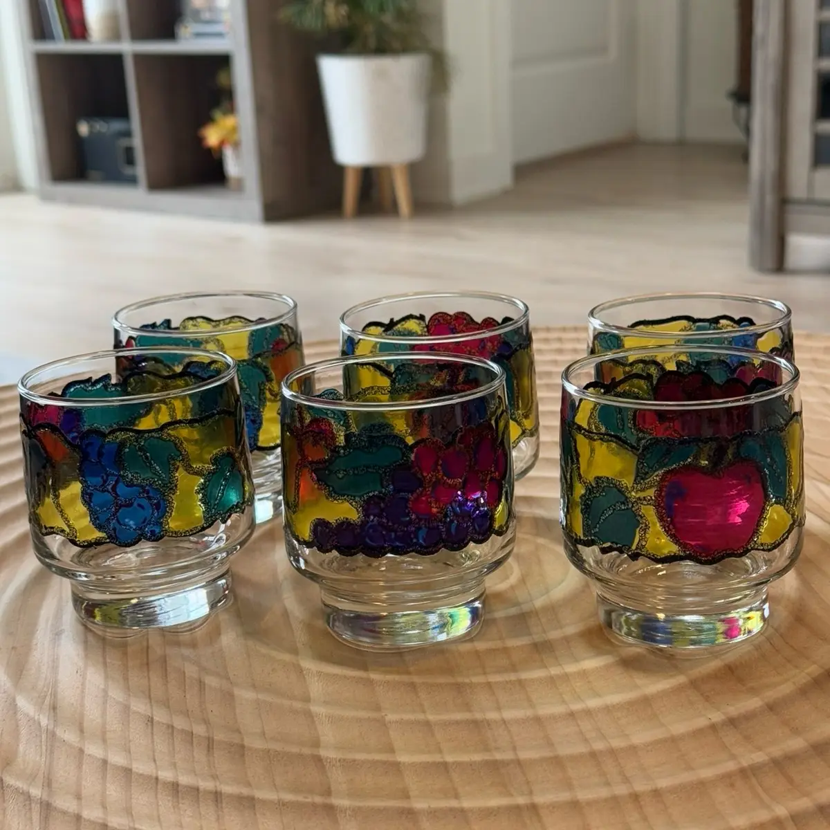 Vintage Libbey Stained Glass Cups Set of 6- Perfect for Drinks -