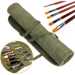 22 Slots Paint Brush Holder Roll Canvas Pouch, Storage for Acrylic Oil Watercolor Gouache Artist, Silver White Holds 100 Brushes