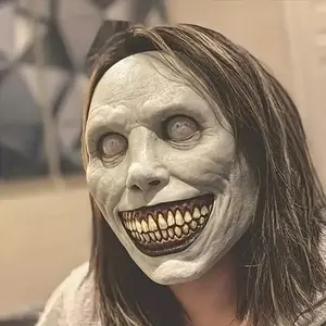 Horror Halloween Mask, Smiling Demon Design, Realistic Makeup with Glowing Eyes, Perfect for Cosplay & Theme Parties