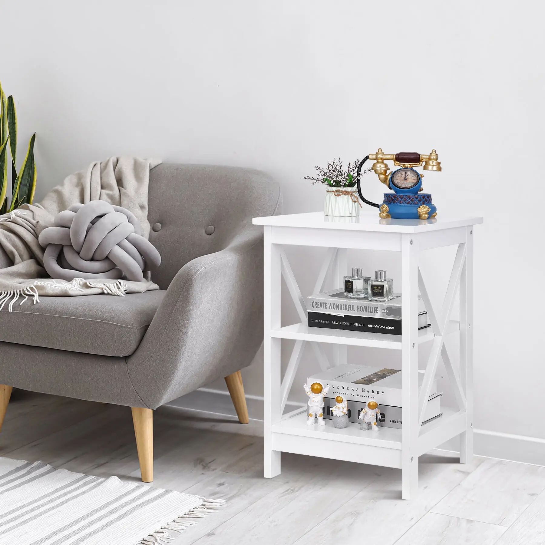 Segawe 3-Tier Modern MDF Nightstand - Accent Table with Storage Shelf, Easy Setup, Indoor Furniture for Bedroom, Living Room (White),summerwins