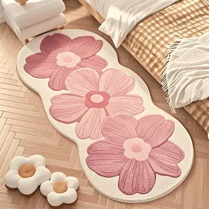 Soft pink floral living room sofa carpet French ins style bedroom decoration bedside carpet Nordic light luxury walk-in closet dressing table carpet home washable kitchen bathroom entrance non-slip mat fluffy soft floor mat, Home Decor Rug
