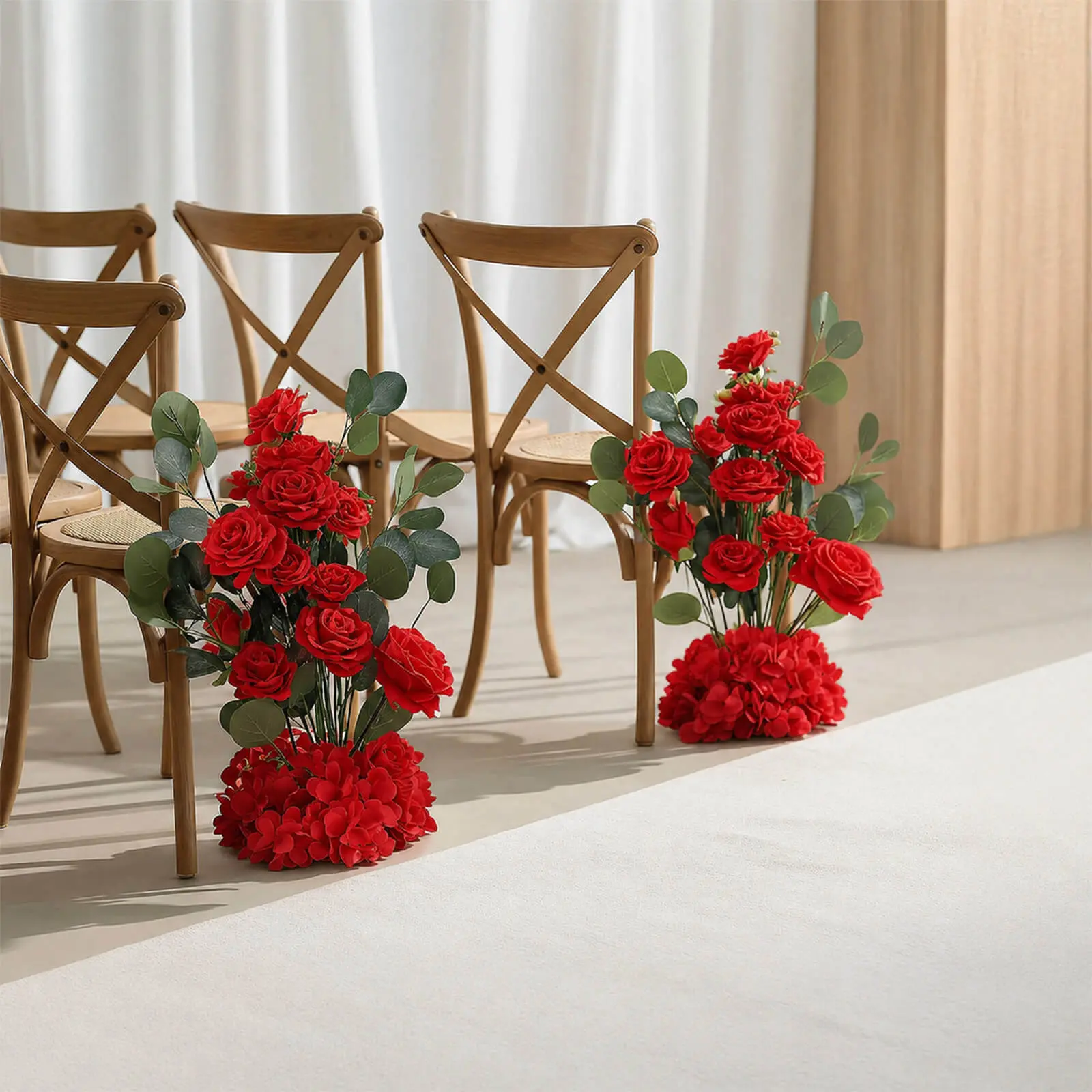 4 Pack Wedding Aisle Artificial Flower Arrangements 20" Red Roses Hydrangea Eucalyptus - Foam Base