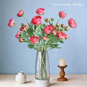 3 Pack Artificial Ranunculus Flowers – 5 Flower Heads per Stem, 15 Total, Bendable Silk Stems for Home, Wedding & Indoor Decor, Cream, White, Light Pink, Dark Pink
