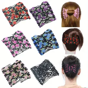 6PCs Magic Hair Comb Side Elastic Double Clip Bun Maker Hair Accessories for Women Girls Thick and Sparse Hair