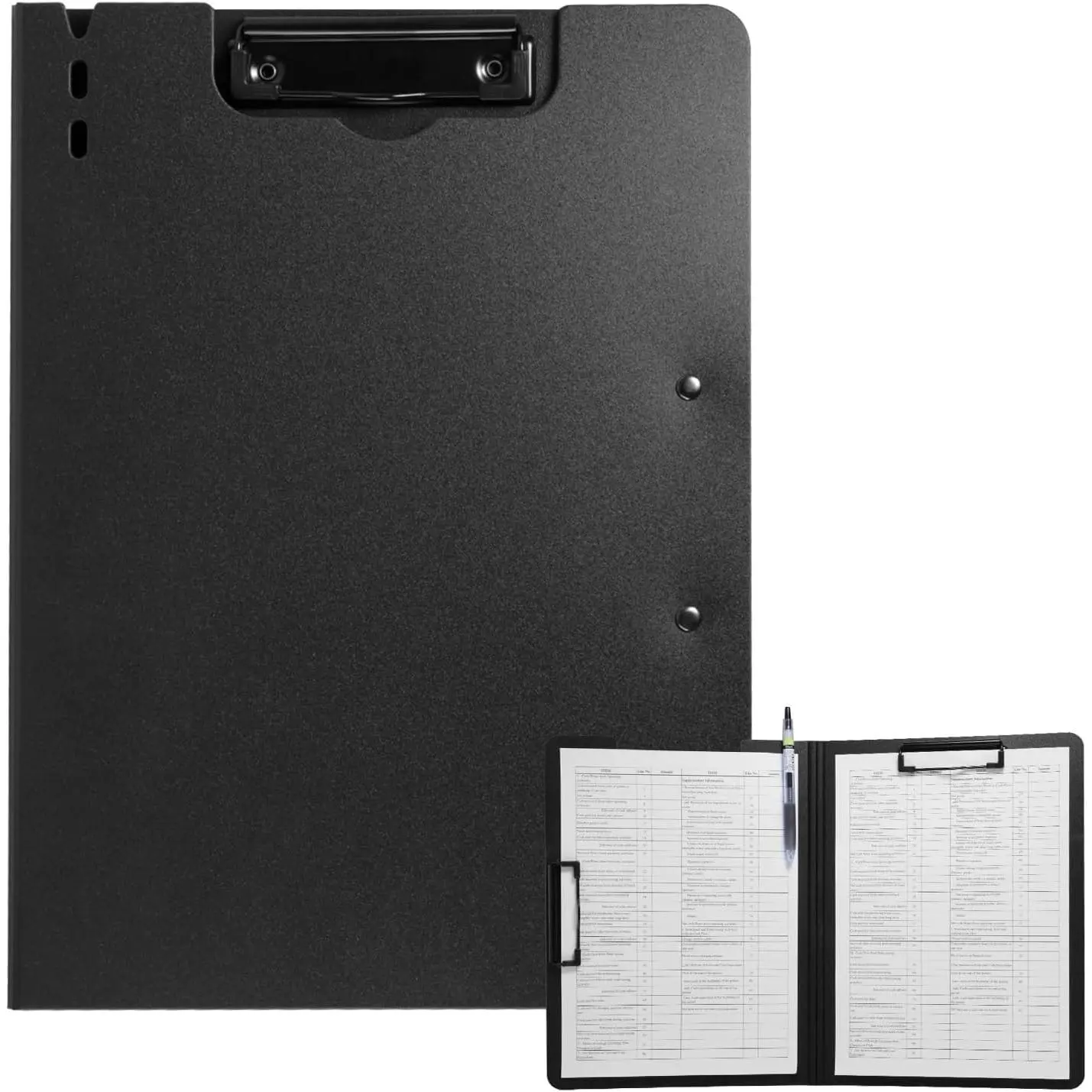 Clipboard Folder, A4 Foldable Clipboard with Horizontal and Vertical Double Metal Clips, 360  Foldable Binder Clipboards with Pen Holder, File Cover Work Folder Clipboards, Black