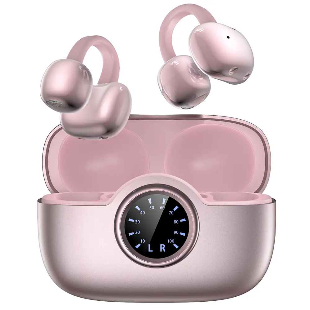 Open Ear Wireless Headphones Clip-On Earbuds Bluetooth 6.0, LED Display, Ultra-Light Zero-Pressure Fit, HiFi Audio Sports Earphones for Running, Driving, Office Open-Ear Earbuds, Clip-on Earbuds, Ear Cuff Headphones, Wireless Bluetooth 6.0.