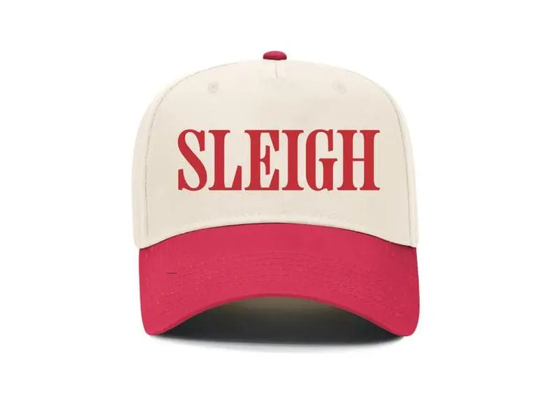 Sleigh Hat for Christmas Festive Holiday Hat Two Tone Red Trucker Hat, Funny Christmas Red Embroidered Snapback, Santa Hat