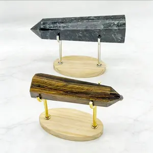 1pc Elegant Crystal Piont Tower Wand Display Stand - Premium Natural Quartz Column with GoldenJewelry Display |   Elegant Display |   Metallic Finish, Jewelry Display Stand